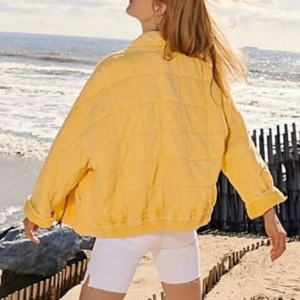 BEST NWT Free People Dolman Quilted Knit Jacket XS/S/M Pineapple Punch Beige - Picture 3 of 6